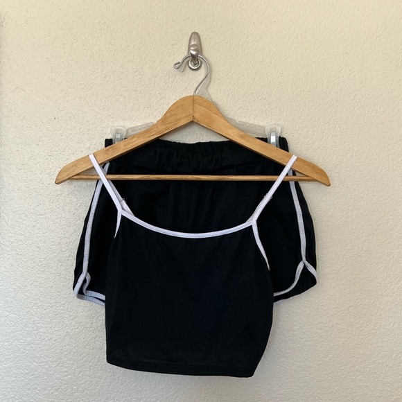 Zaful | Black and White Crop Tank and Shorts Set - Picture 2 of 14